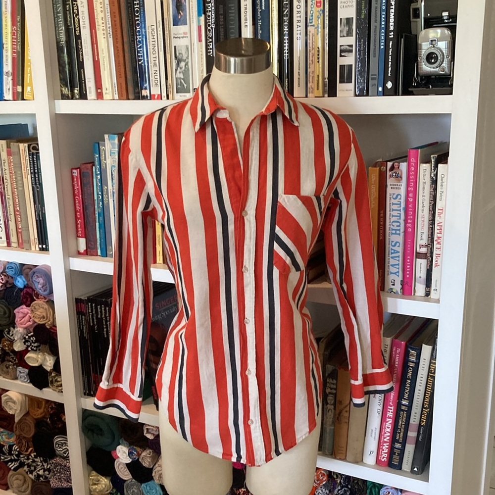 🔥 Zara Striped Red and White  cotton linen Shirt